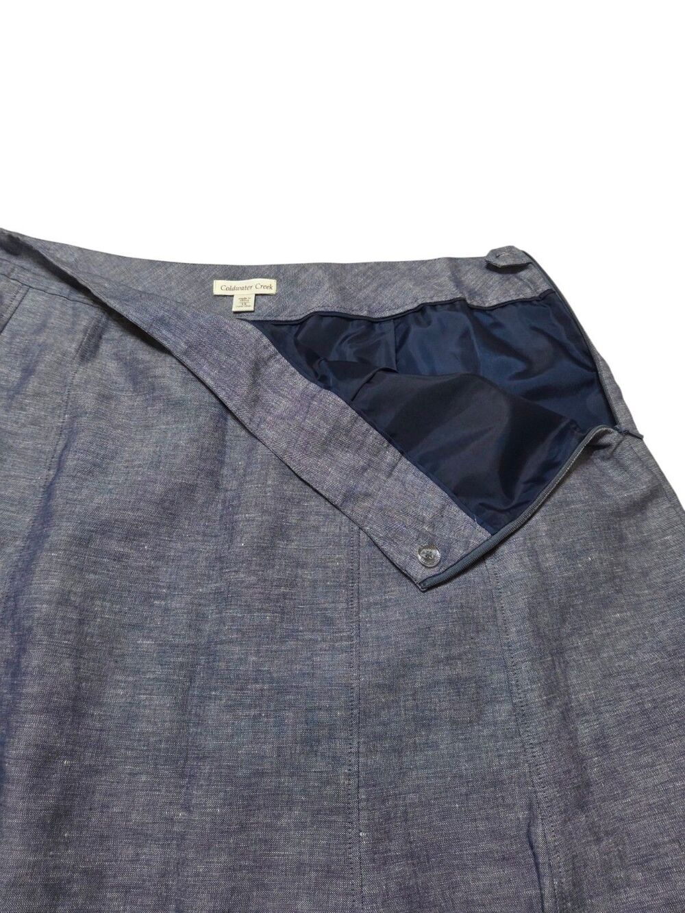 Coldwater Creek Linen Blend Side Zip Midi Skirt Plus Size 1X Blue Flare K161 - Picture 9 of 9